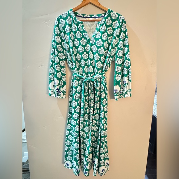 Boden Delilah Green Sapling Carnation Stamp Print Jersey Dress. Wmn’s Sz 14 Reg - Picture 4 of 13